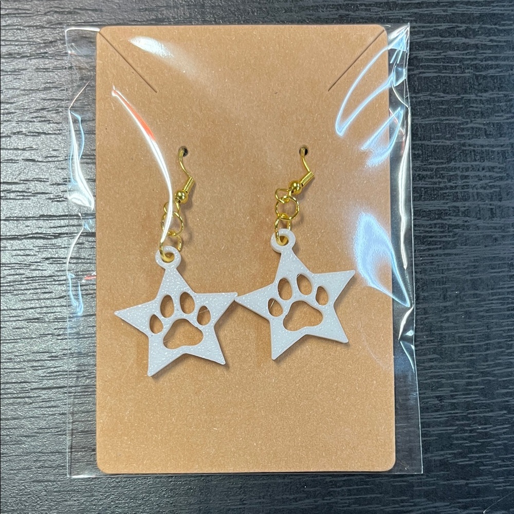 Star Paw Print Earrings in Gold and White Gold Plated Hypoallergenic
